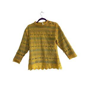 English Factory Women's Yellow Crochet Lace Overlay Top Gray Rayon Lining Small